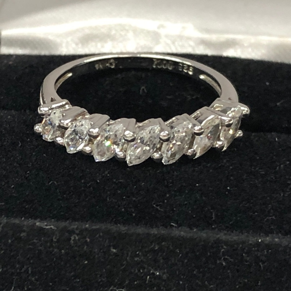 Diamonique Sterling Silver Marquise CZ Half Eternity Ring size 6.25 - Picture 4 of 12